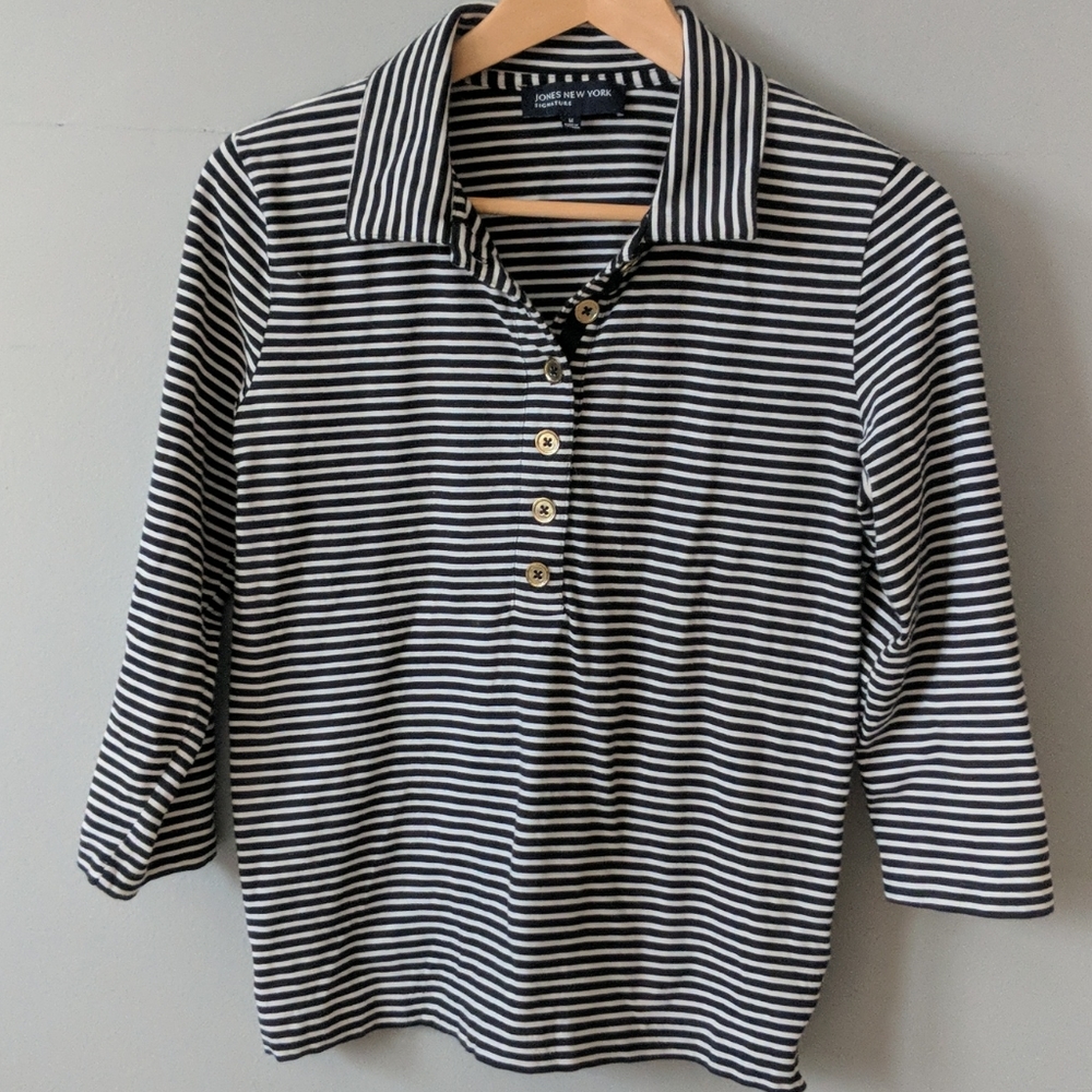 Jones New York Cotton Capri Sleeve Shirt Size M